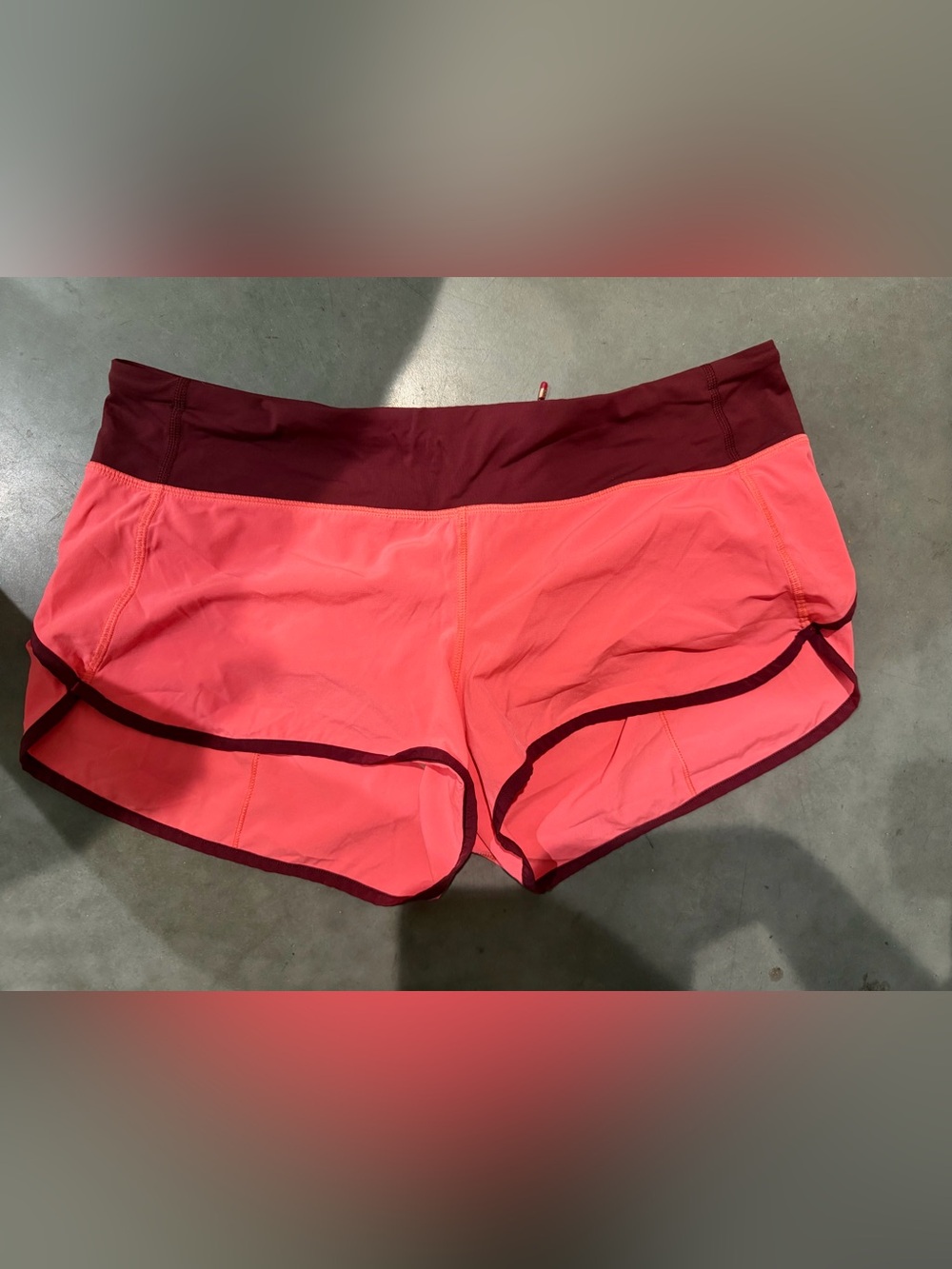 lululemon athletica Coral Pink Running Shorts with Burgundy Waistband
